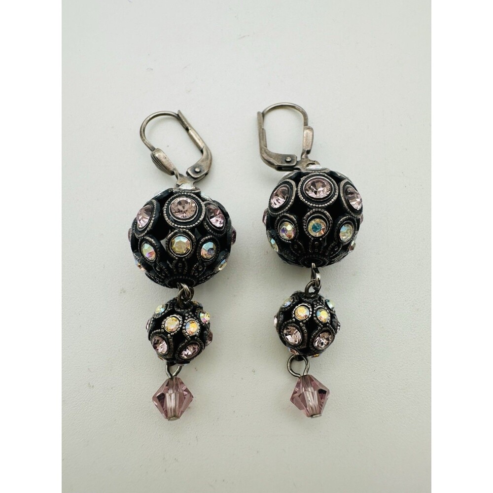 Vintage AB Rhinestone Disco Ball Dangle Earrings Lever Back READ